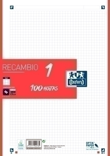 RECAMBIO OXF. A4 100h 4 TAL. CD.5 ROJO