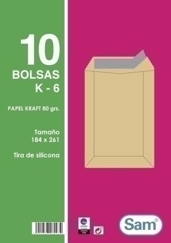 BOLSA SAM 184x261 KRAFT 80g PAQ.10 - Pack de 25 unidades