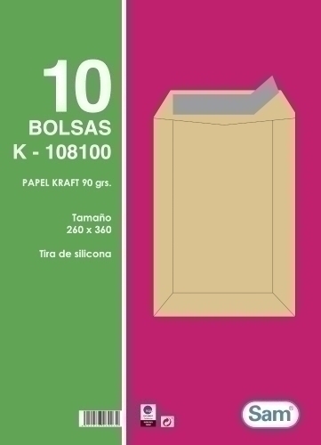 BOLSA SAM 260x360 KRAFT 90g PAQ.10 - Pack de 25 unidades