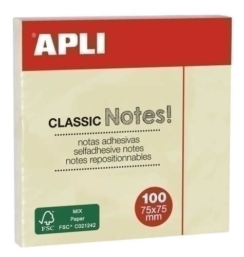 Bloc Notas Adhesivas Classic 75x75 Estándar Reposicionables 100h Amarillo