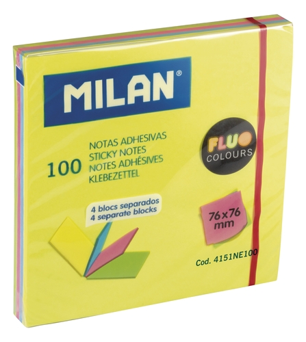 NOTAS ADHESIVAS MILAN 100h 76x76 NEON - Pack de 10 unidades