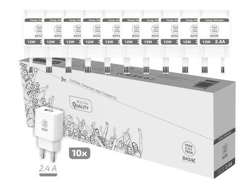 CARGADOR TECHONE PARED USB-A 2,4A P/10