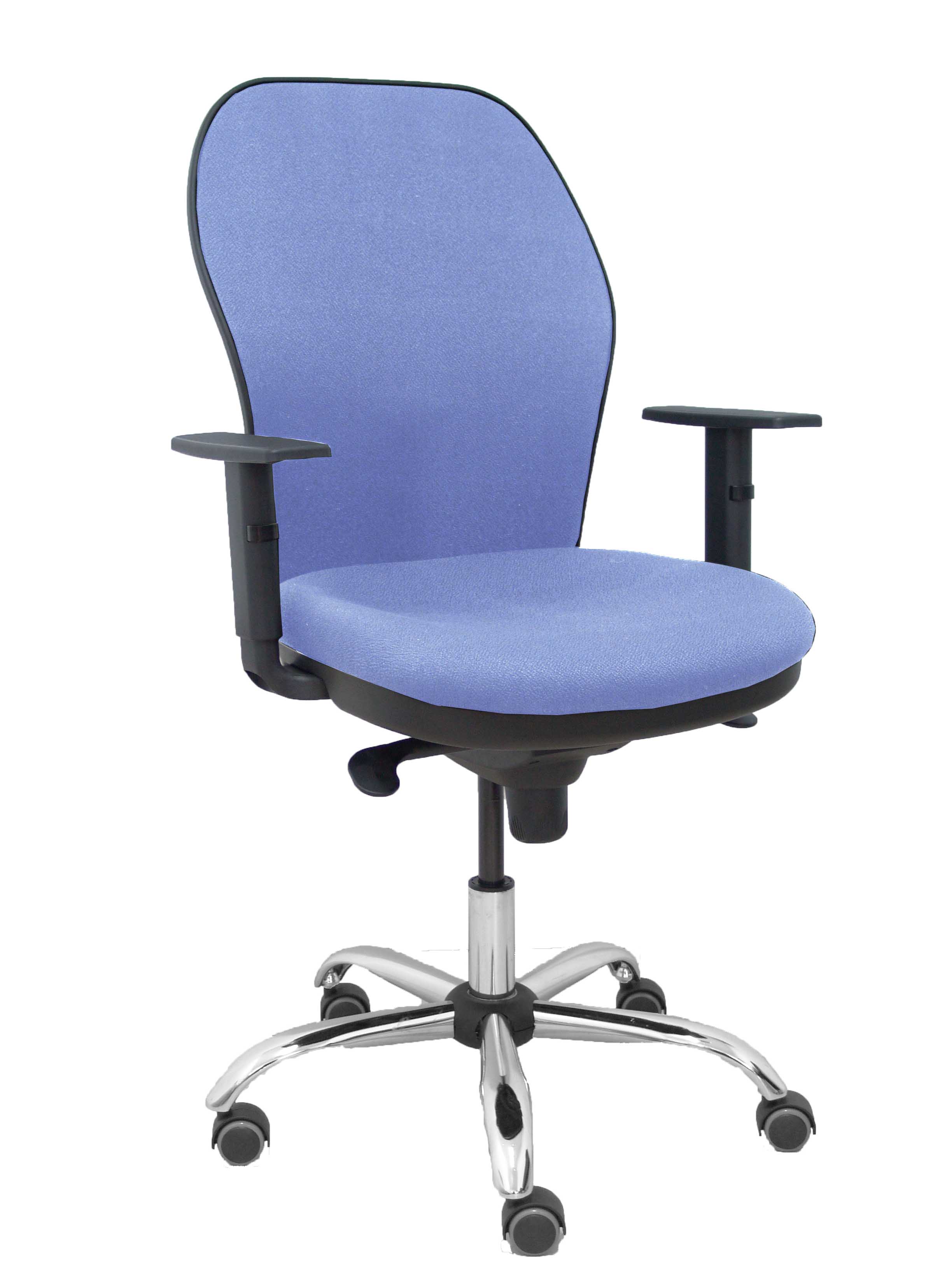 Silla Jorquera respaldo bali azul claro asiento bali azul claro base cromada y ruedas parqué