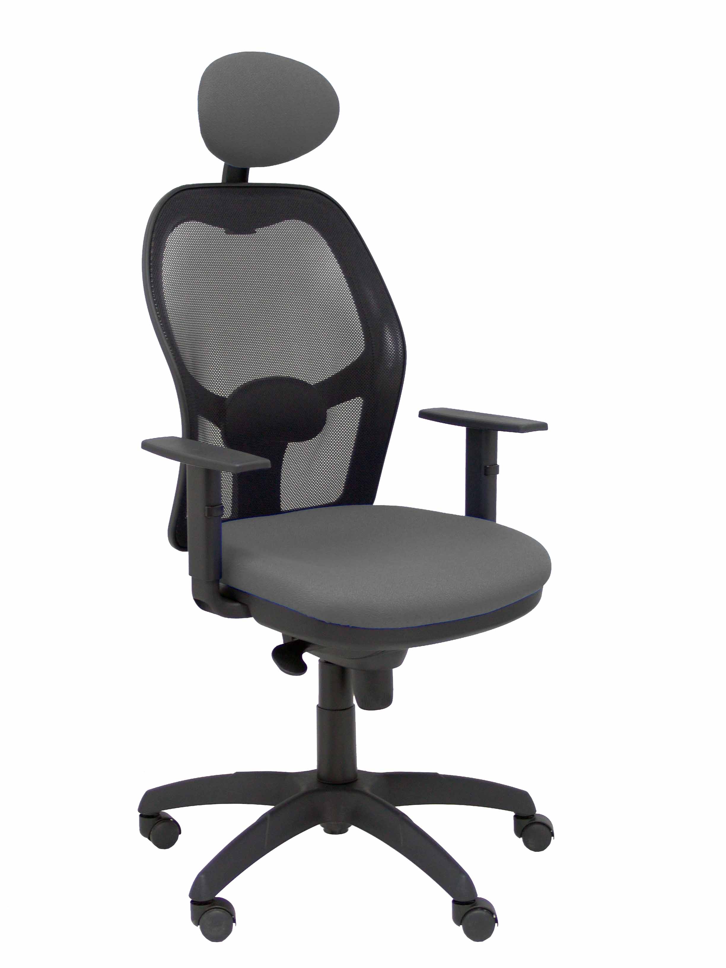 Silla Jorquera malla negra asiento bali gris oscuro con cabecero fijo