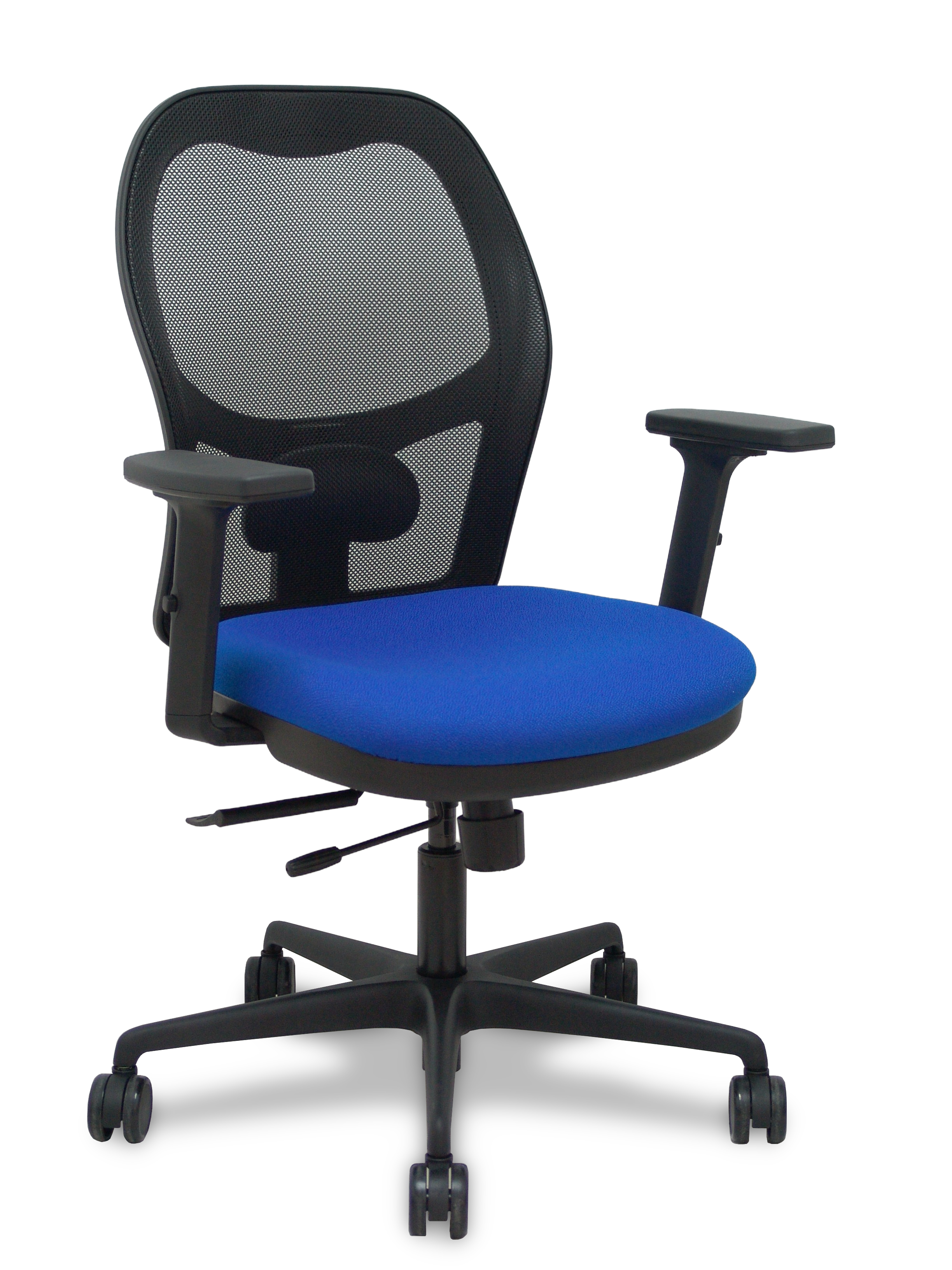 Silla Jorquera traslack malla negra asiento bali azul brazos 2D ruedas 65