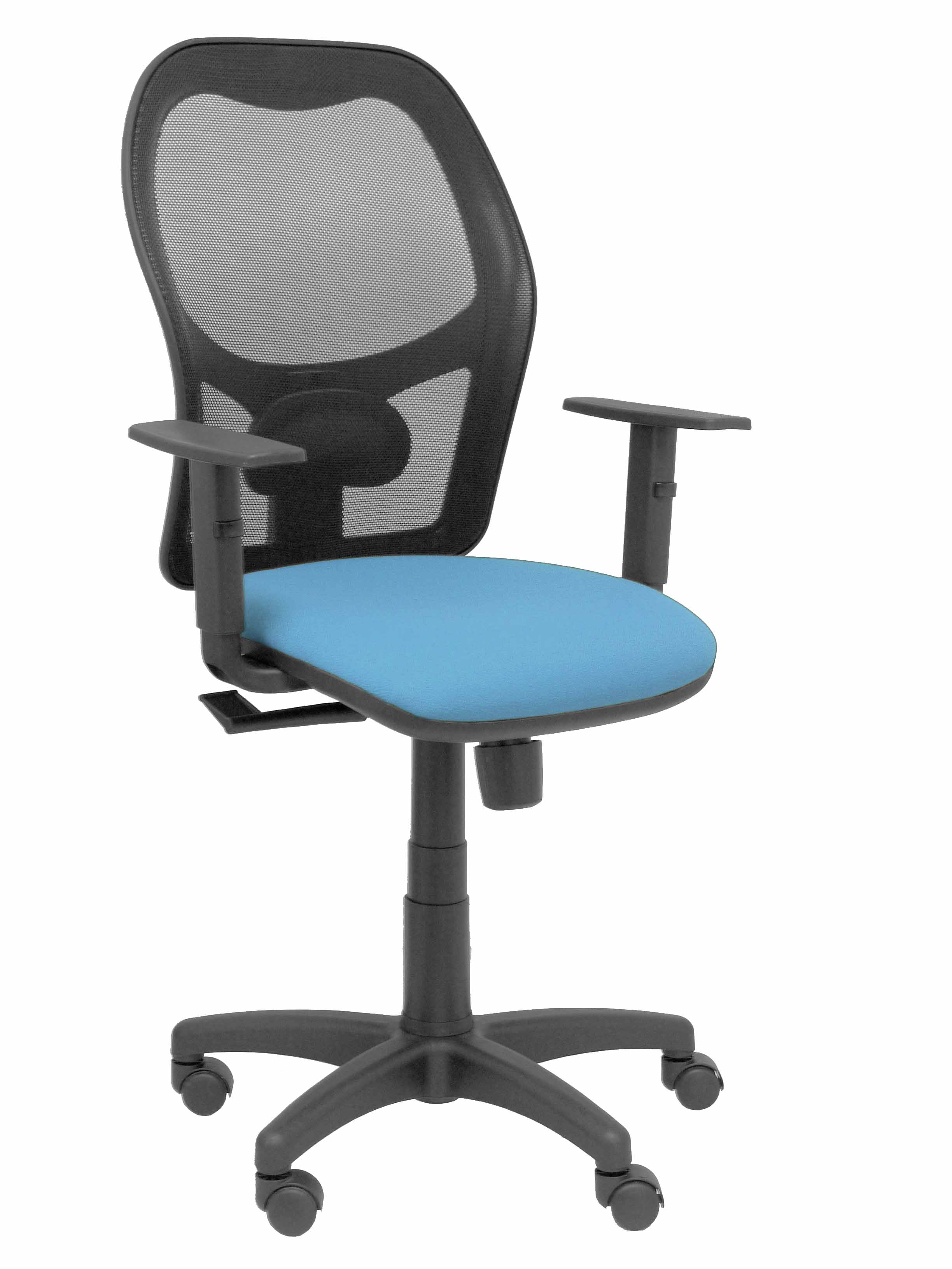 Silla Alocén malla negra asiento bali azul brazos regulables