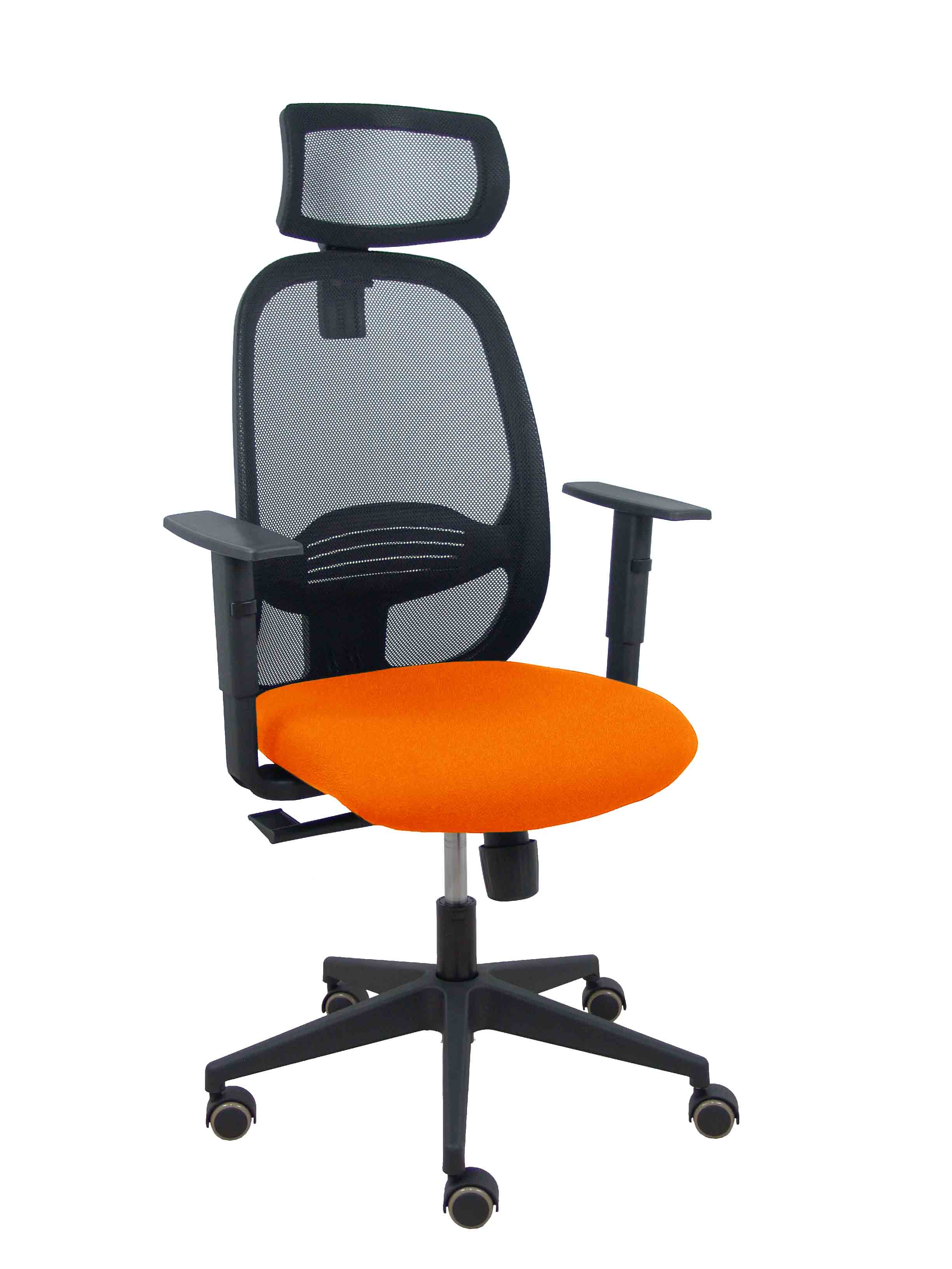 Silla Cilanco negra malla negra asiento bali naranja oscuro brazo regulable cabecero regulable