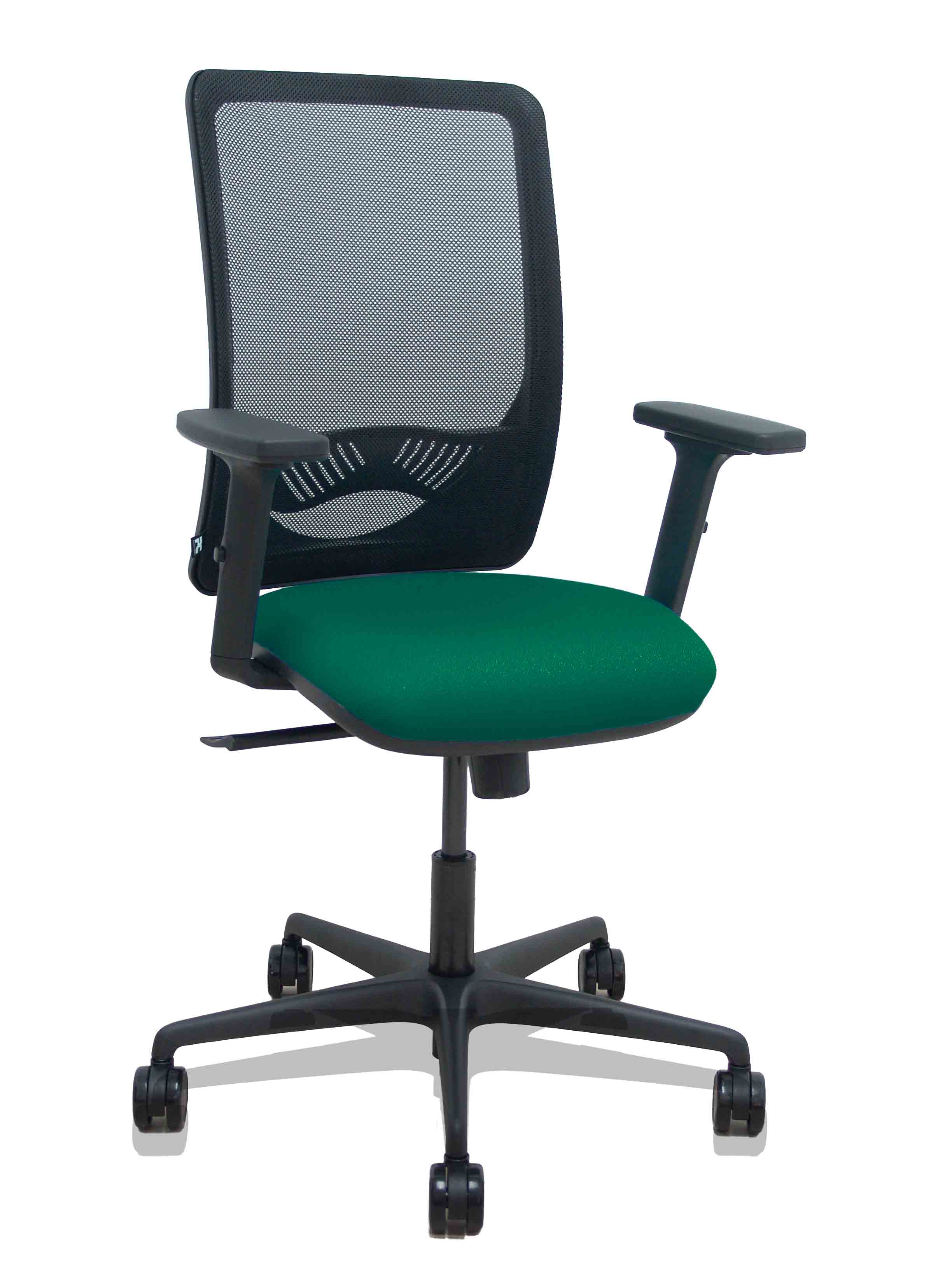 Silla Zulema sincro malla negra asiento bali verde botella brazos 2D ruedas 65mm