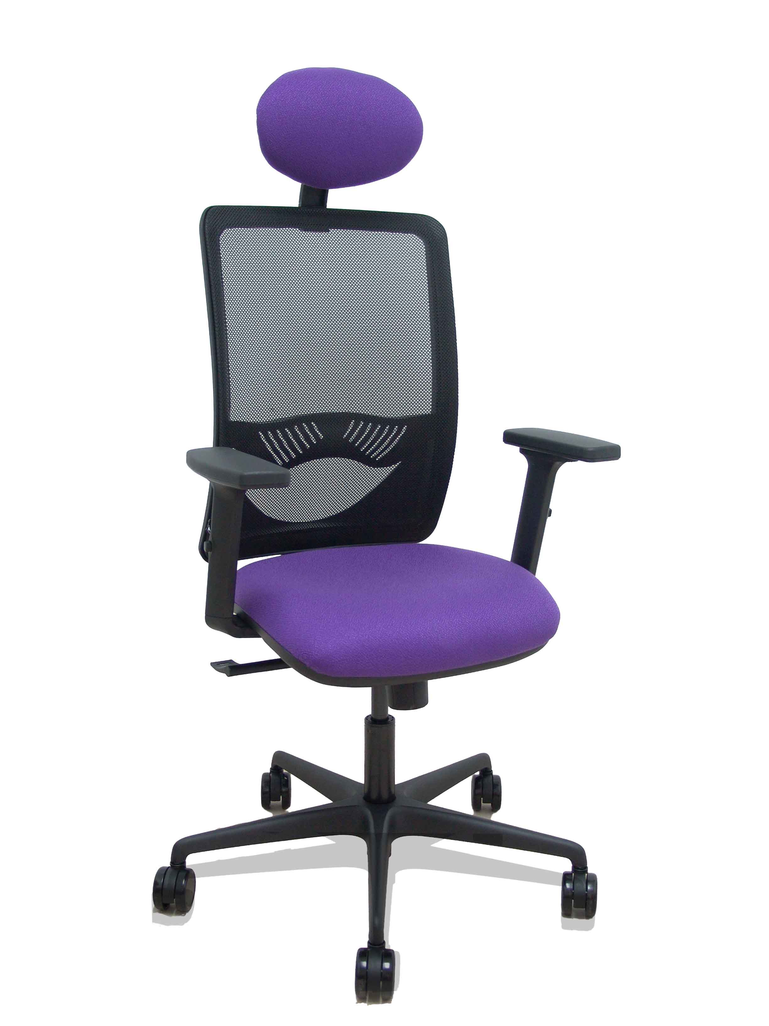 Silla Zulema sincro malla negra asiento bali lila brazos 2D ruedas 65mm cabecero