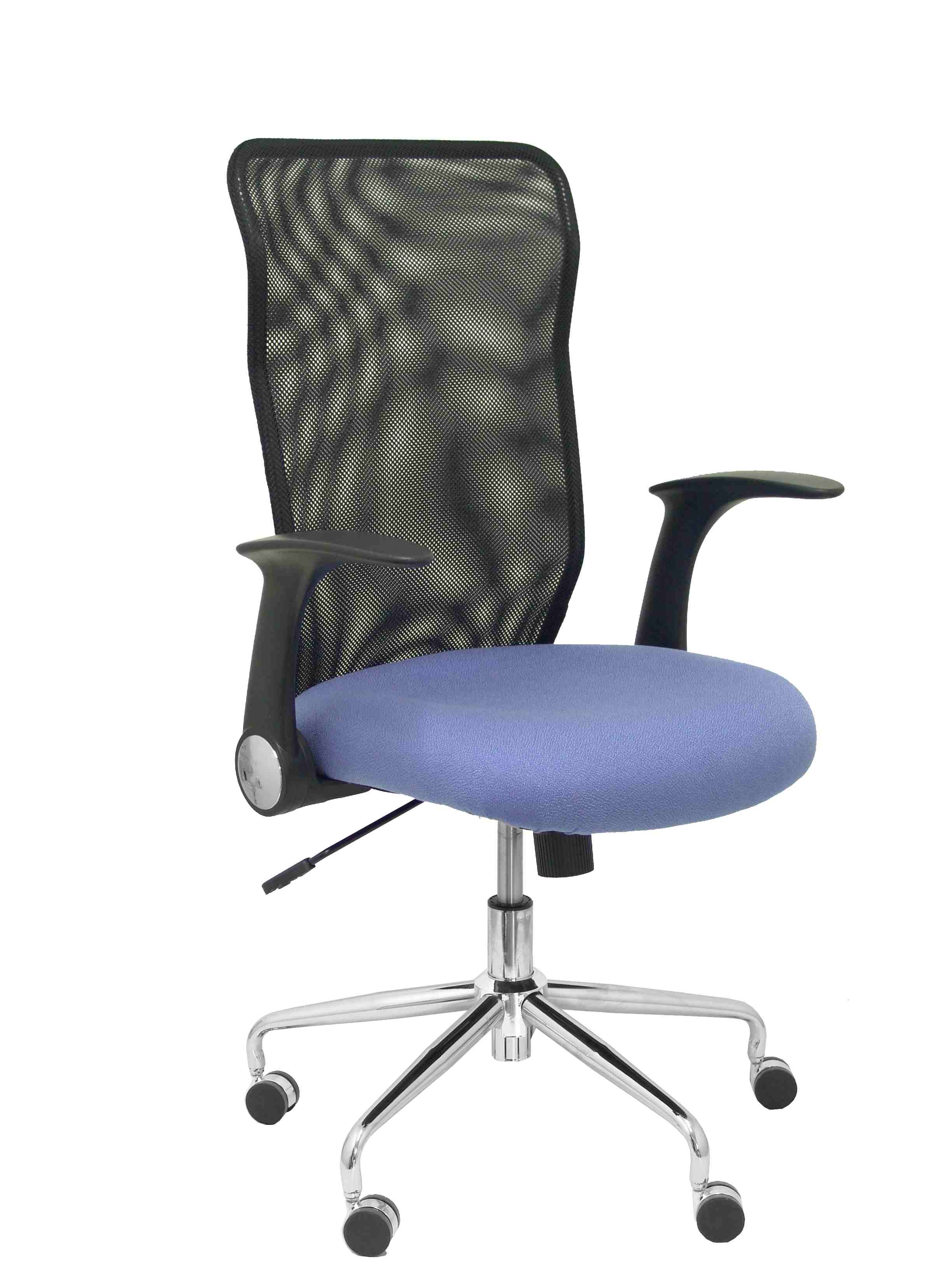 Silla Minaya respaldo malla negro asiento bali azul claro