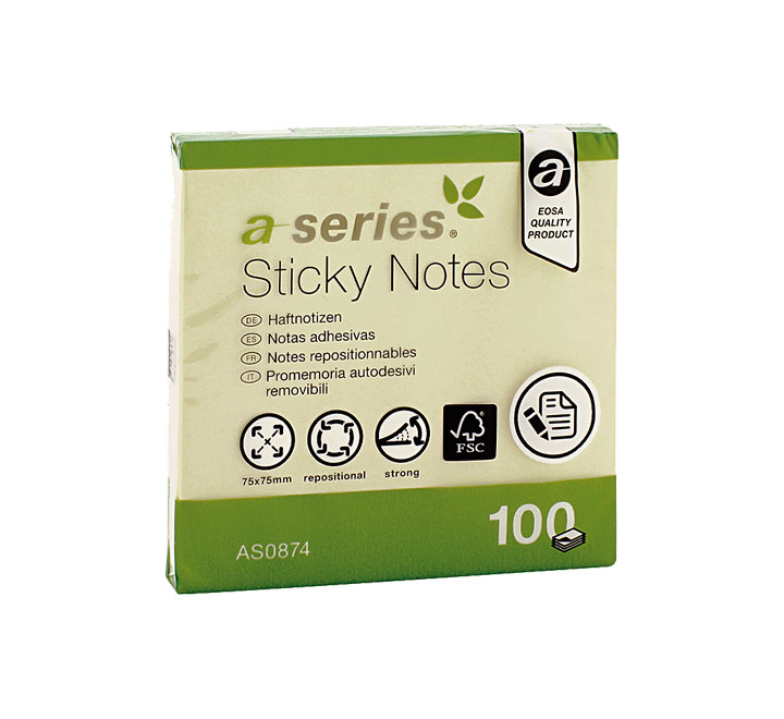 Bloc Notas Adhesivas 100h 75x75 Amarillo