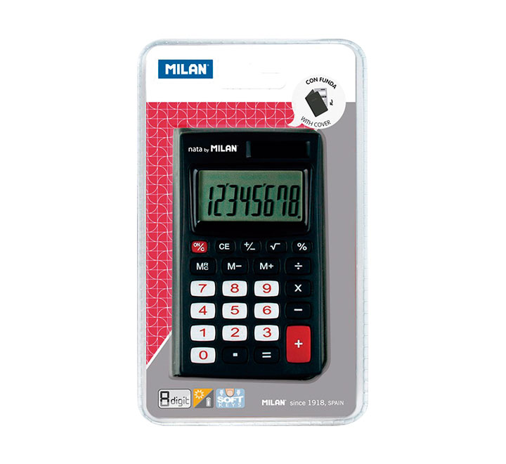 CALCULADORA 8 DIG.C/FUNDA NEGRA MILAN 150208KBL