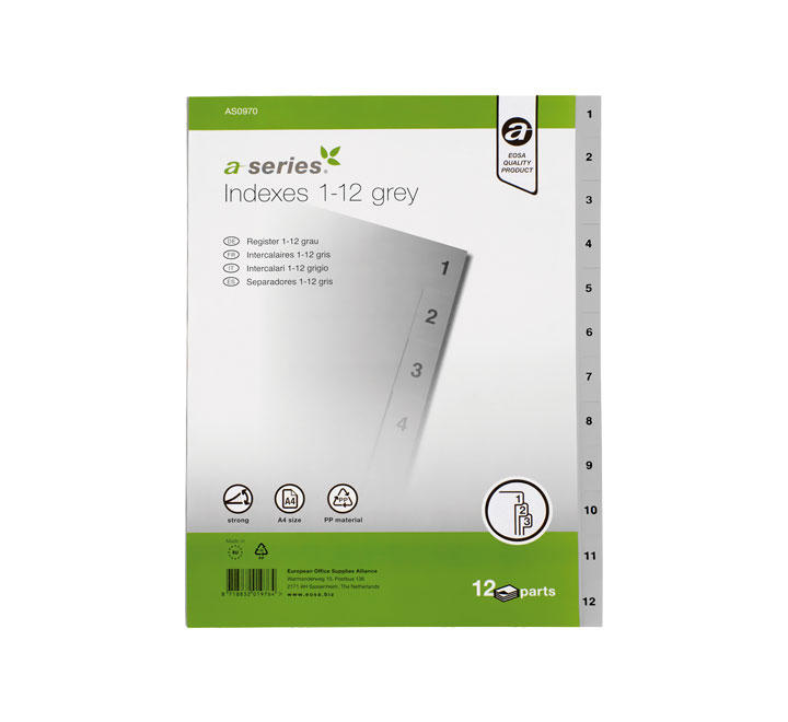 INDICE A-SERIES 1-12 PP A4 GRIS AS0970
