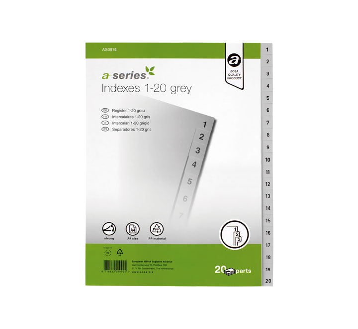 INDICE A-SERIES 1-20 PP A4 GRIS AS0974