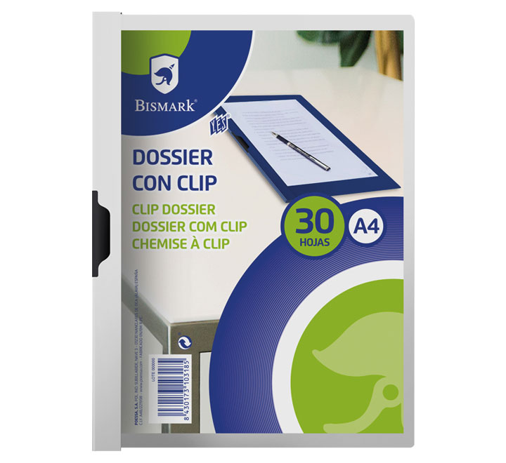 PAQ. 5 DOSSIER CLIP BISMARK A4 BLANCO PP