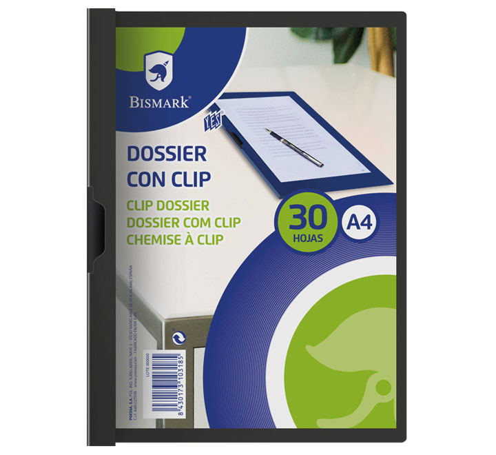PAQ. 5 DOSSIER CLIP BISMARK A4 NEGRO PP