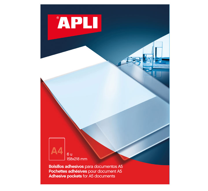 PACK 6 BOLSILLOS ETIQ. APLI ADH. TRANSP. 158X218MM