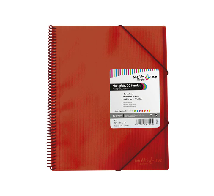 CARP. GRAFOPLAS 20 FUNDAS MAXIPLAS C/ESPIRAL ROJO