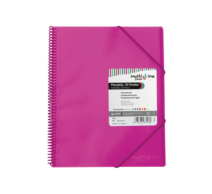 CARP. GRAFOPLAS 30 FUNDAS MAXIPLAS C/ESPIRAL ROSA