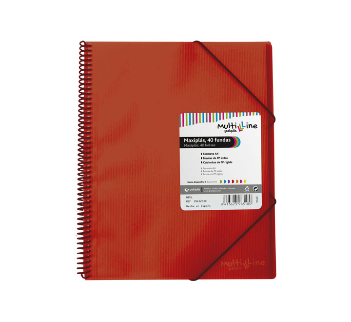 CARP. GRAFOPLAS 40 FUNDAS MAXIPLAS C/ESPIRAL ROJO