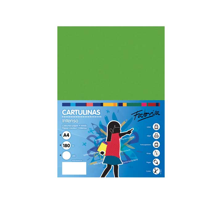PAQ. 50H CARTULINA FABRISA 180GR A4 VERDE FUE