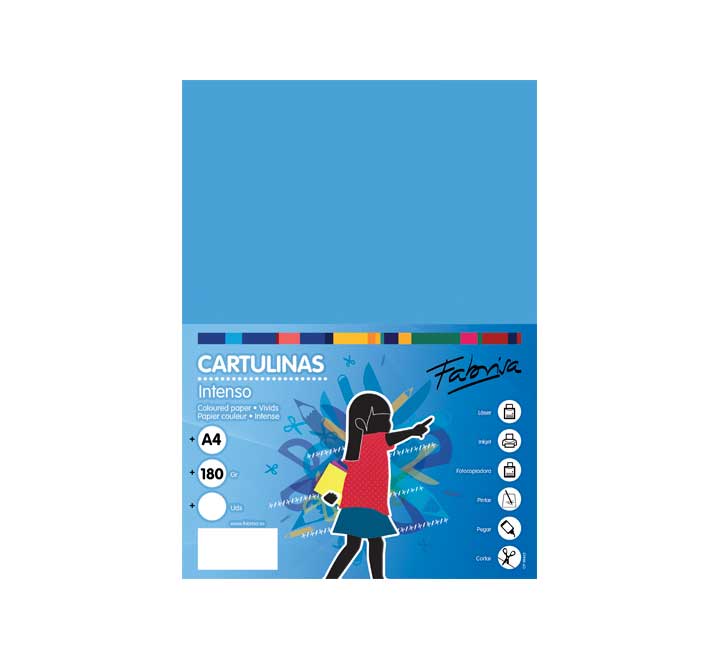 PAQ. 50H CARTULINA FABRISA 180GR A4 AZ TURQ.