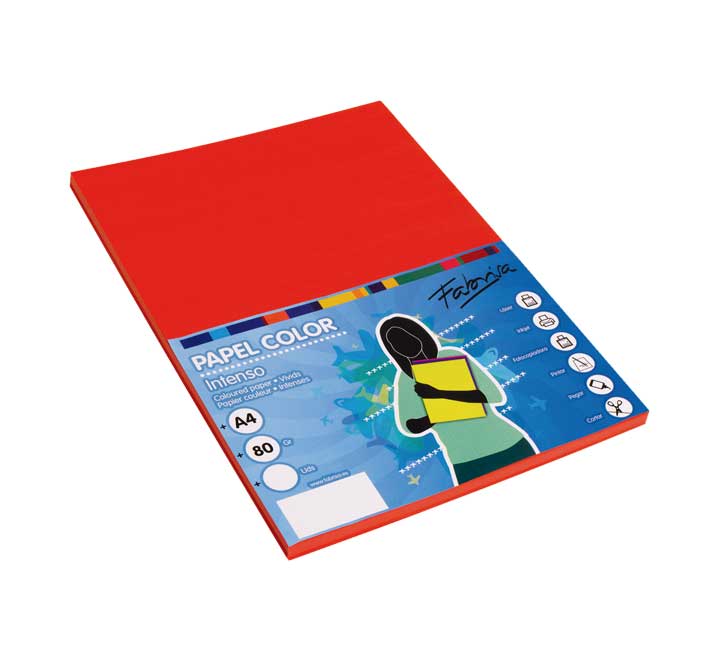 PAQ. 100H PAPEL FABRISA 80GR A4 ROJO