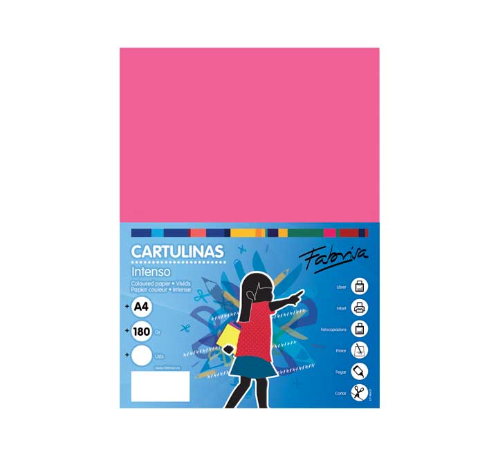 PAQ. 50H CARTULINA FABRISA 180GR A4 FUCSIA