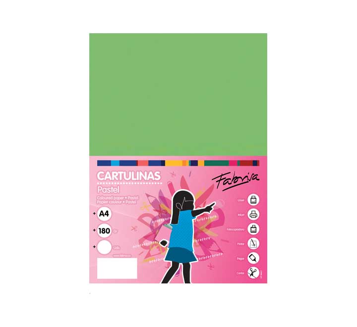 PAQ. 50H CARTULINA FABRISA 180GR A4 VERDE