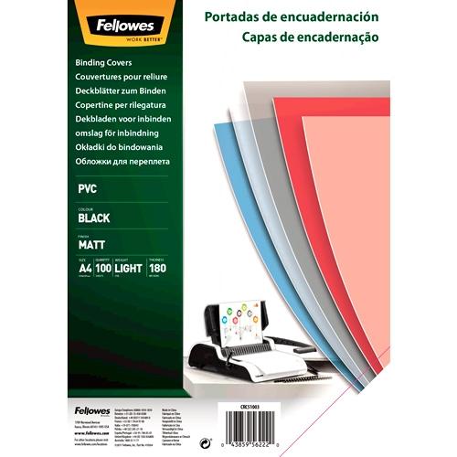 PACK 100 PORTADAS PVC OPACO NEGRO 180 MICRAS A4 FELLOWES 5100301