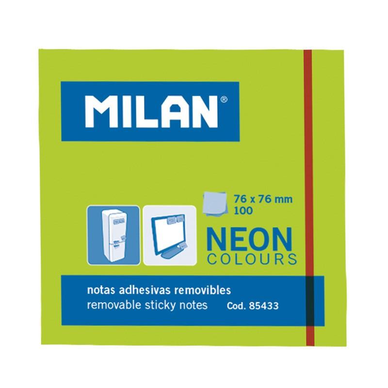 MILAN BLOC NOTAS ADHESIVAS 100 HOJAS 76X76MM VERDE NEÓN -10U-