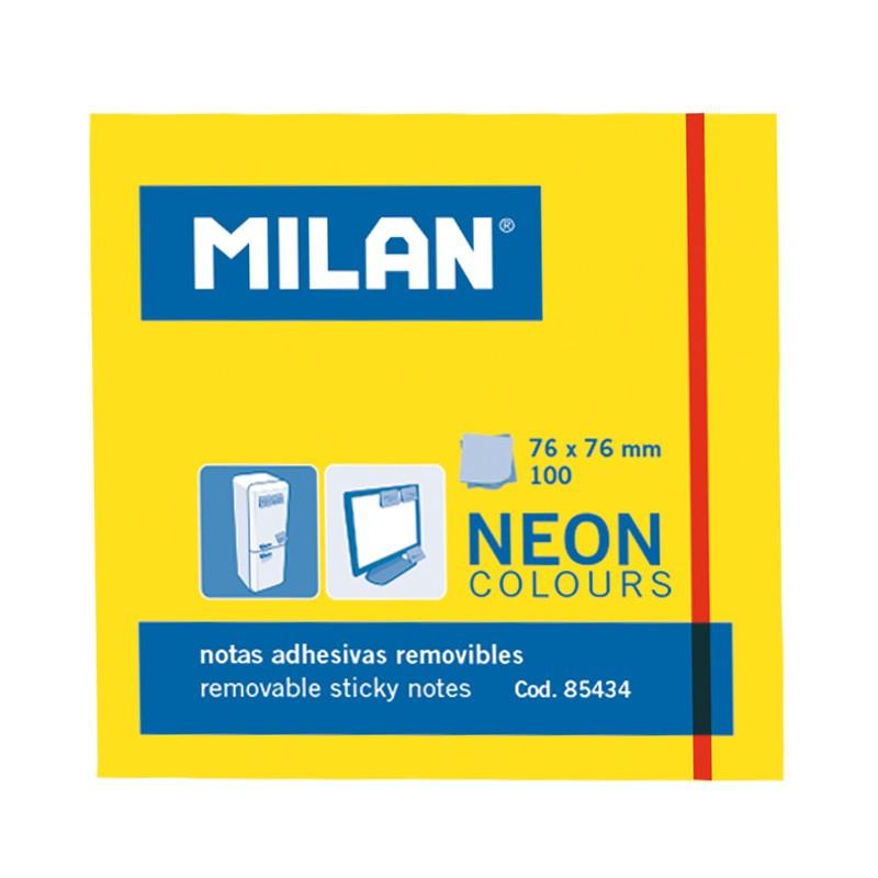 MILAN BLOC NOTAS ADHESIVAS 100 HOJAS 76X76MM AMARILLO NEÓN -10U-