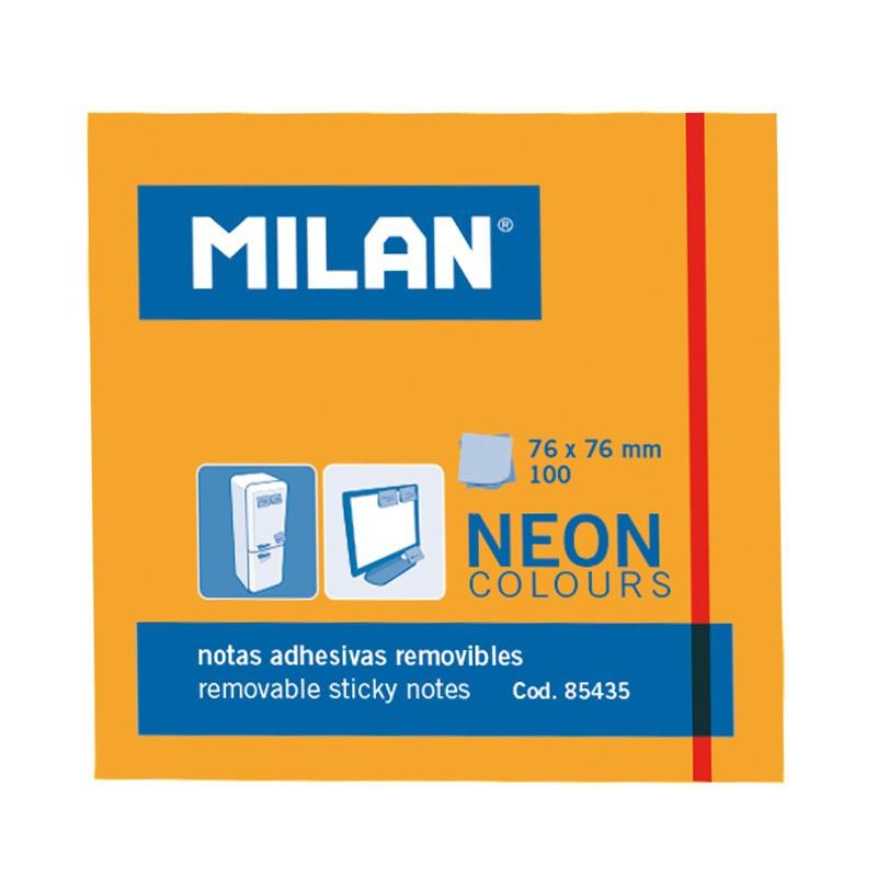 MILAN BLOC NOTAS ADHESIVAS 100 HOJAS 76X76MM NARANJA NEÓN -10U-