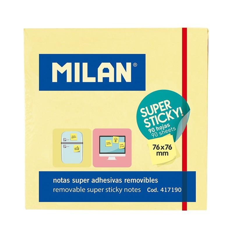 MILAN BLOC NOTAS SÚPER ADHESIVAS 90 HOJAS 76X76MM AMARILLO -10U-