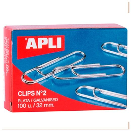 CAJA 100 CLIPS APLI LABIADOS Nº2 32MM Pack 10 Unidades - 11714