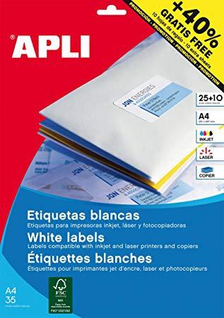 APLI ETIQUETAS BLANCO PARA INKJET, LÁSER Y FOTOCOPIADORAS / 30MM / CIRCULOS - 25 HOJAS-