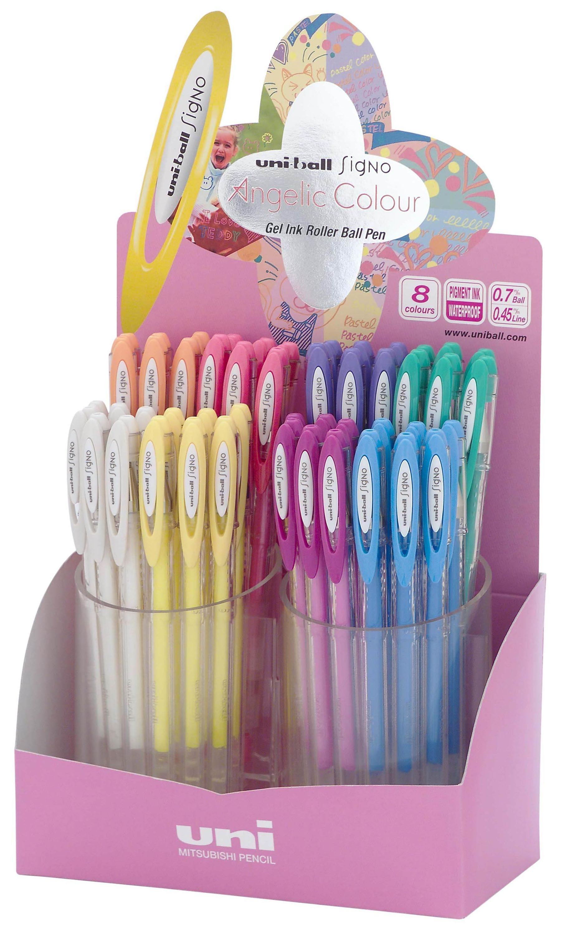 UNIBALL EXPOSITOR ROLLERBALL SIGNO ANGELIC COLOUR UM-120AC/4D COLORES PASTEL AZUL-ROJO-VERDE-ROSA-NARANJA-VIOLETA-AMARILLO-BLANCO -48U-