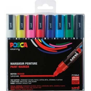 UNIBALL ESTUCHE BASIC MARCADOR POSCA PC-5M/8C SURTIDO -8U- - Color no elegible