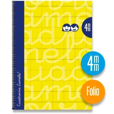 LAMELA CUADERNO ESPIRAL 80 HOJAS FOLIO CUADRÍCULA 4X4 CON MARGEN AMARILLO -PAQUETE 5U-