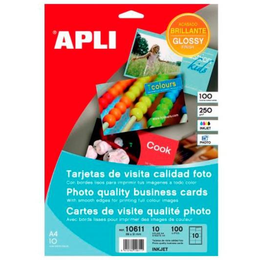 PAQ. 10 TARJETAS VISITA APLI FOTO 250GR 89X51