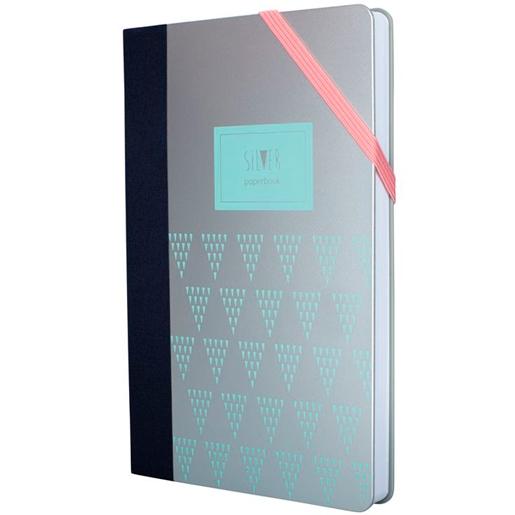 MILAN LIBRETA PAPERBOOK MEDIANA 208 PAG CIERRE CON GOMA 21X14,6X1,6 CM SILVER TURQUESA -PACK 5U-