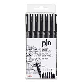 UNIBALL ESTUCHE MARCADOR PERMANENTE NEGRO PIN-200(S)/6P CALIBRADOS -6U- 234609000 Pack 10 Unid.