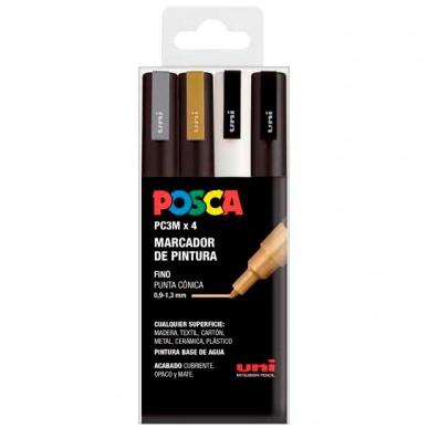 UNIBALL MARCADOR POSCA PC-3M/4C NO PERMANENTE PUNTA FINA 0.9MM-1.3MM COLORES SURTIDOS GSWB -ESTUCHE 4U- - Color no elegible