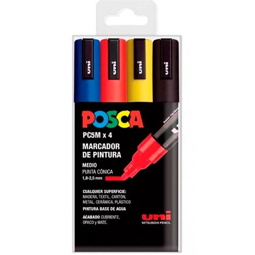 UNIBALL MARCADOR POSCA PC-5M/4C NO PERMANENTE 1.8MM-2.5MM COLORES SURTIDOS BASIC -ESTUCHE 4U- - Color no elegible