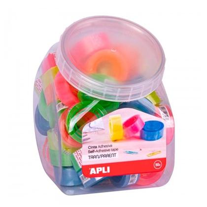 APLI CINTA ADHESIVA TRANSPARENTE 19MM X 20M COLORES SURTIDOS FLUORESCENTES -EXPOSITOR 50U- - Color no elegible