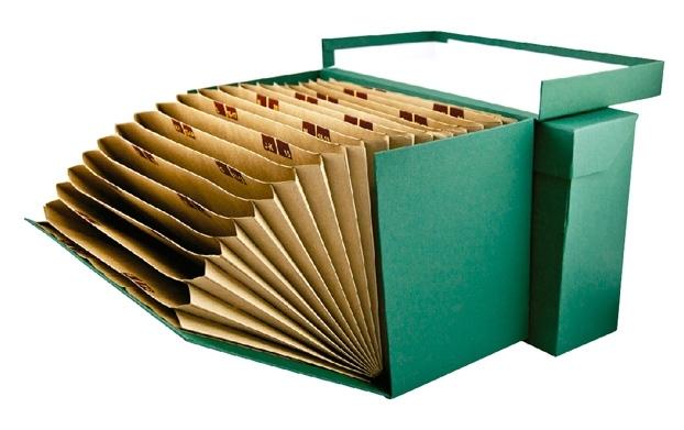 MARIOLA CAJA DE TRANSFERENCIA CARTÓN FORRADO EN GELTEX C/ CLASIFICADOR A-Z/1-31 FOLIO DOBLE VERDE