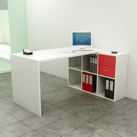 ARTEXPORT MESA ESCRITORIO HOME OFFICE CON LATERAL ESTANTERÍA DE 6 CUBOS TABLERO DE 22MM BLANCO