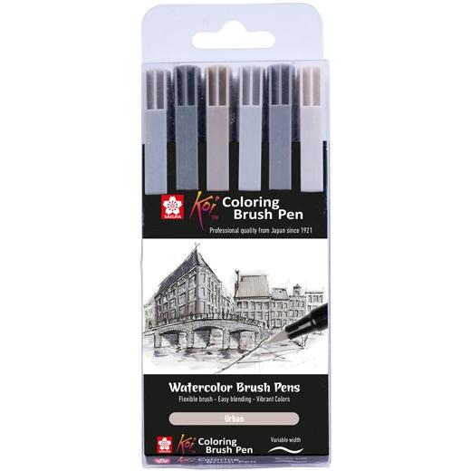 TALENS SAKURA ESTUCHE 6 ROTULADORES PUNTA PINCEL KOI COLOURING BRUSH PEN COLORES URBANOS