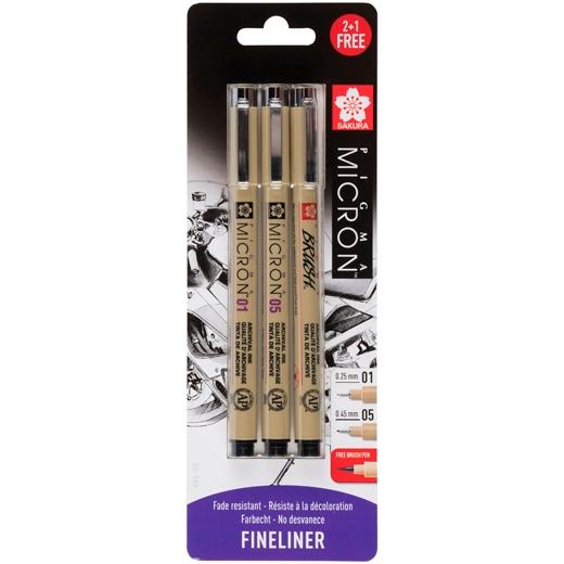 TALENS SAKURA ESTUCHE 3 ROTULADORES PIGMA MICRON 0,25MM/0,45MM/BRUSH NEGRO