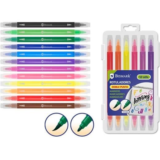 BISMARK SET 12 ROTULADORES LETTERING DOBLE PUNTA MEDIA/PINCEL C/SURTIDOS - Color no elegible
